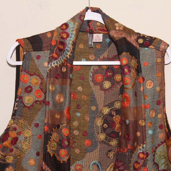 ANU Open Front Embroidered Vest Size XL Boho Cardigan Jacket - Picture 2 of 8